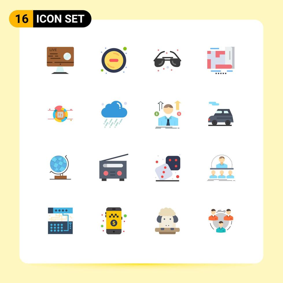 piktogram uppsättning av 16 enkel platt färger av Diagram navigering strand Karta gps redigerbar packa av kreativ vektor design element