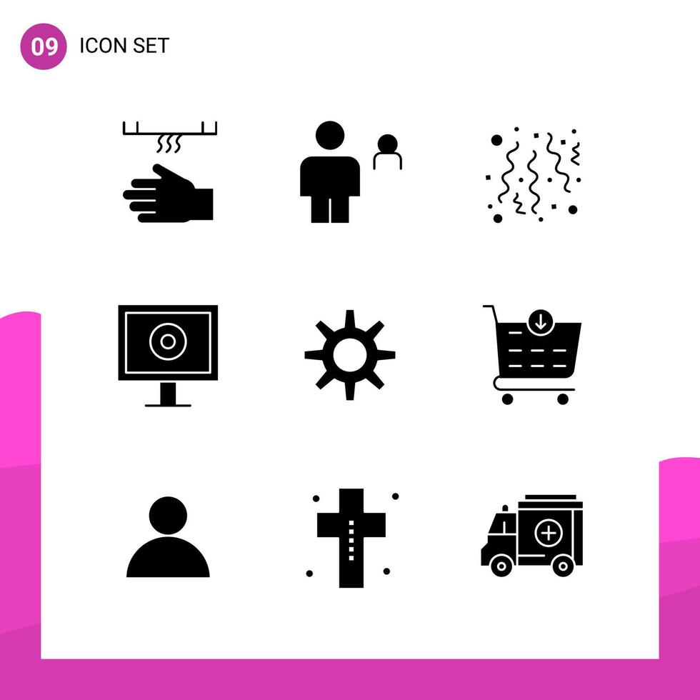 Glyphen-Icon-Set-Paket mit 9 soliden Icons isoliert auf weißem Hintergrund für reaktionsschnelles Website-Design, Druck und mobile Anwendungen vektor