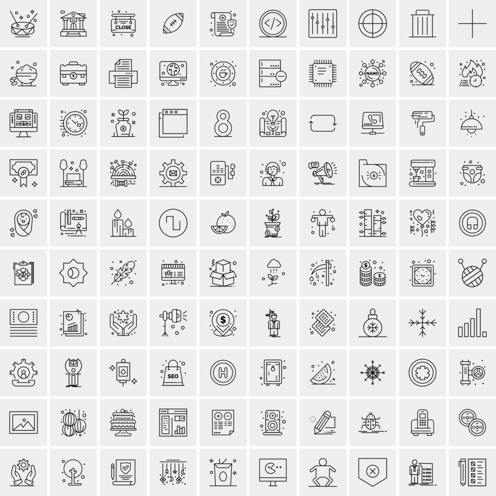 packa av 100 universell linje ikoner för mobil och webb vektor