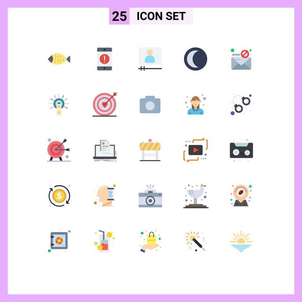 25 flaches Farbkonzept für Websites, Handys und Apps, Mail, Wetter, Telefon, Nachtmond, editierbare Vektordesign-Elemente vektor