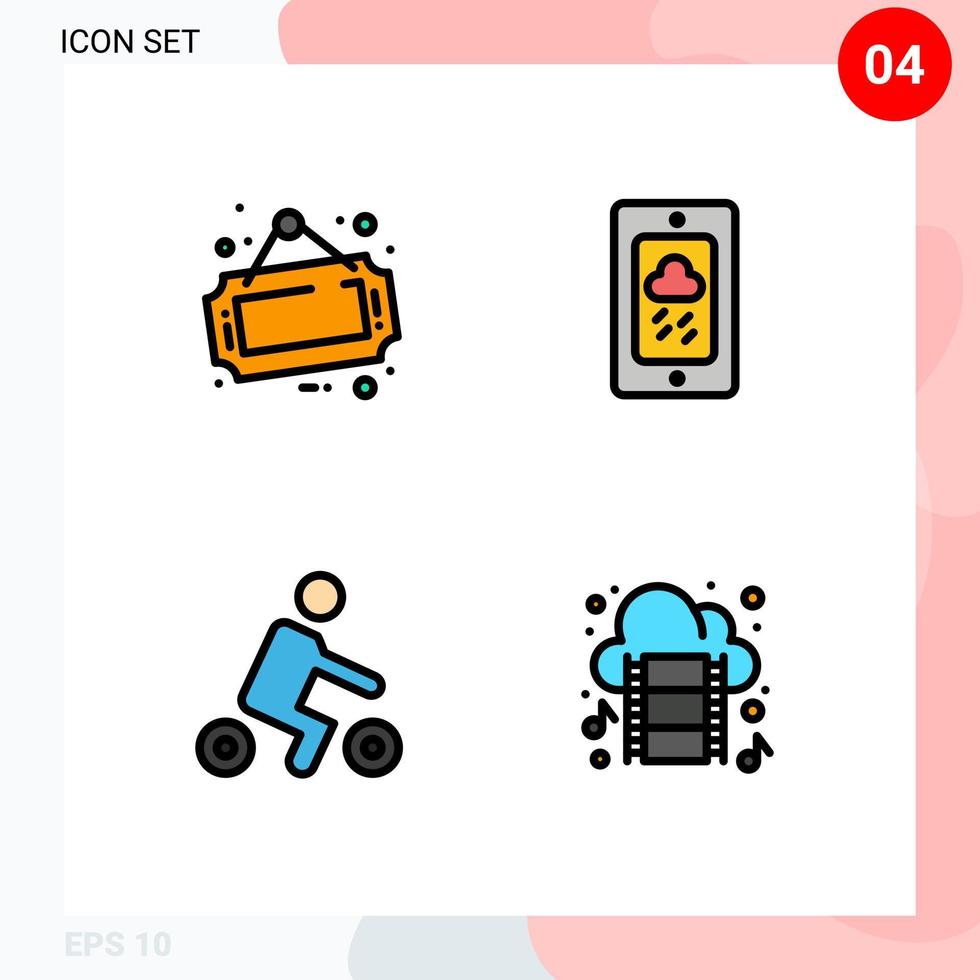 Stock Vector Icon Pack mit 4 Zeilen Zeichen und Symbolen für Schilderreiten Shop Wetter Transport editierbare Vektordesign-Elemente
