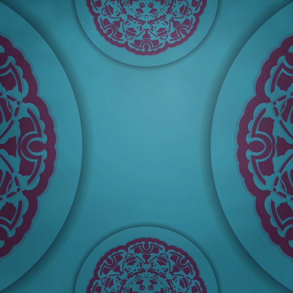 türkisfarbene Karte mit lila Mandala-Ornament für Ihre Marke. vektor