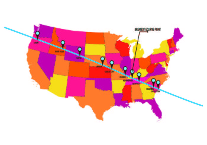Info der Vereinigten Staaten Solar Eclipse Path Map vektor