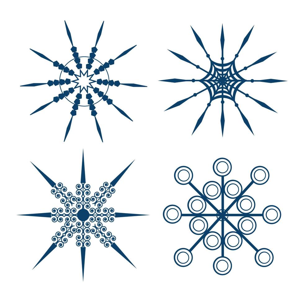 uppsättning av blå snöflingor från olika geometrisk former på en vit bakgrund. i vektor för vinter- design