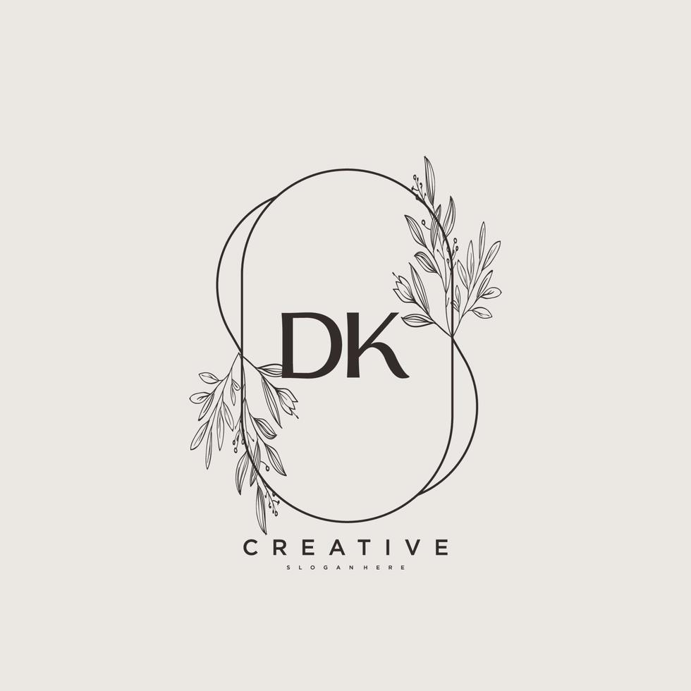 dk Beauty Vector Initial Logo Art, Handschrift Logo der Erstunterschrift, Hochzeit, Mode, Schmuck, Boutique, Blumen und Pflanzen mit kreativer Vorlage für jedes Unternehmen oder Geschäft.