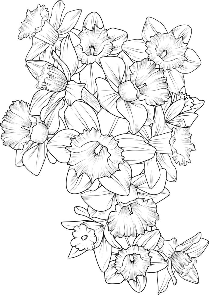 uppsättning av en dekorativ stiliserade påsklilja blomma isolerat på vit bakgrund. i hög grad detaljerad vektor illustration, doodling och zentangle stil, tatuering design blomma nurcissus blommor.
