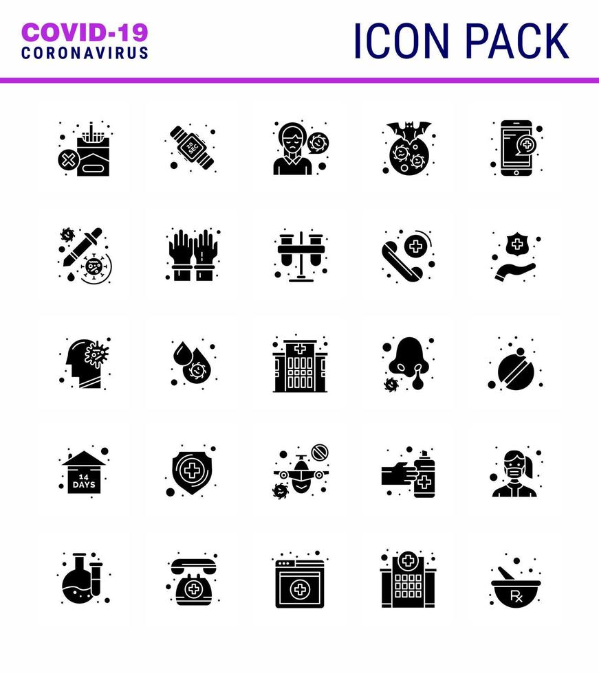 Corona-Virus 2019 und 2020 Epidemie 25 solides Glyphen-Icon-Pack wie Krankheit Corona-Kopf-Trägervirus-Infektion virales Coronavirus 2019nov Krankheitsvektor-Designelemente vektor