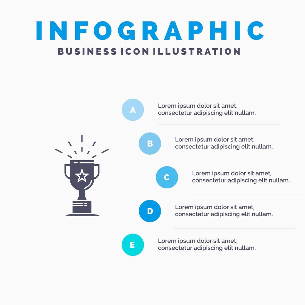 Pokal Medaille Preis Trophäe festes Symbol Infografiken 5 Schritte Präsentationshintergrund vektor