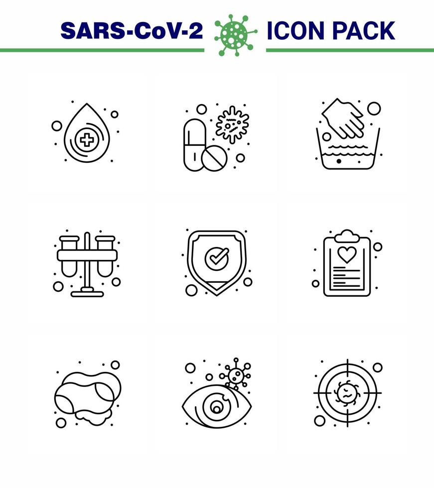 9 linje korona virus pandemi vektor illustrationer rör labb medicin kemist vatten skål viral coronavirus 2019 nov sjukdom vektor design element