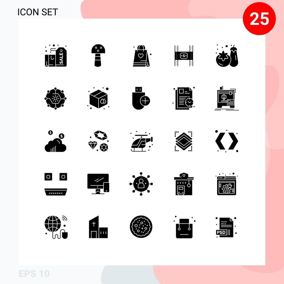 satz von 25 modernen ui-symbolen symbole zeichen für einkaufsgeld einkaufsfilmbudget editierbare vektordesignelemente vektor