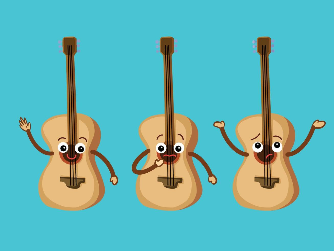 gitarr musikalisk instrument karaktär maskot vektor illustration uppsättning isolerat på enkel blå bakgrund. komisk och tecknad serie styled enkel konst teckning.