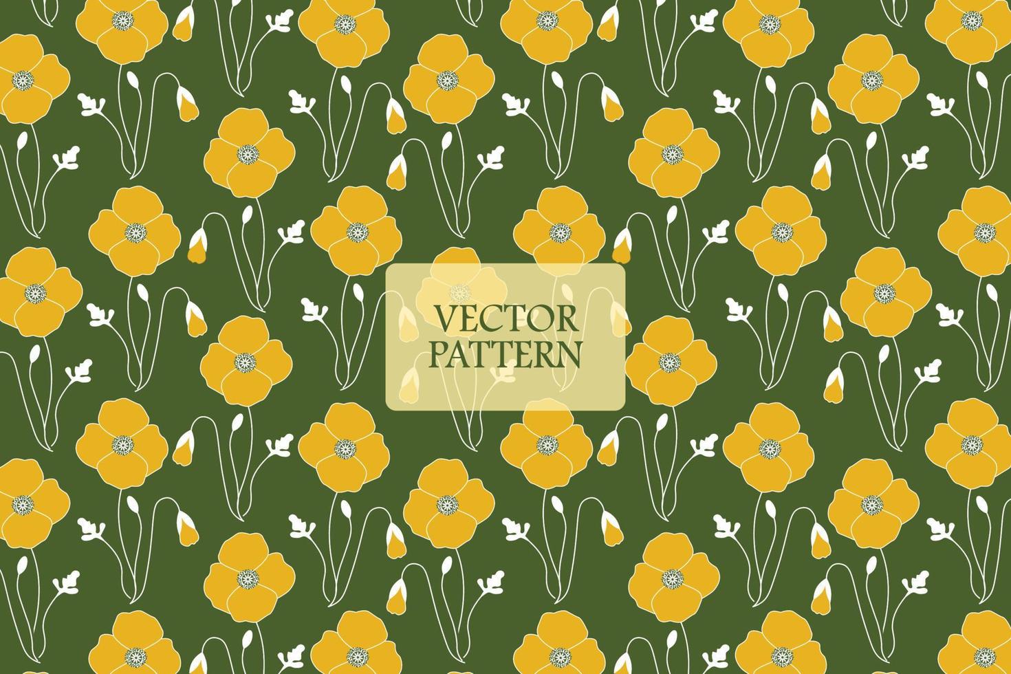 gul vallmo blomning blommig på en grön bakgrund sömlös upprepa vektor mönster abstrakt
