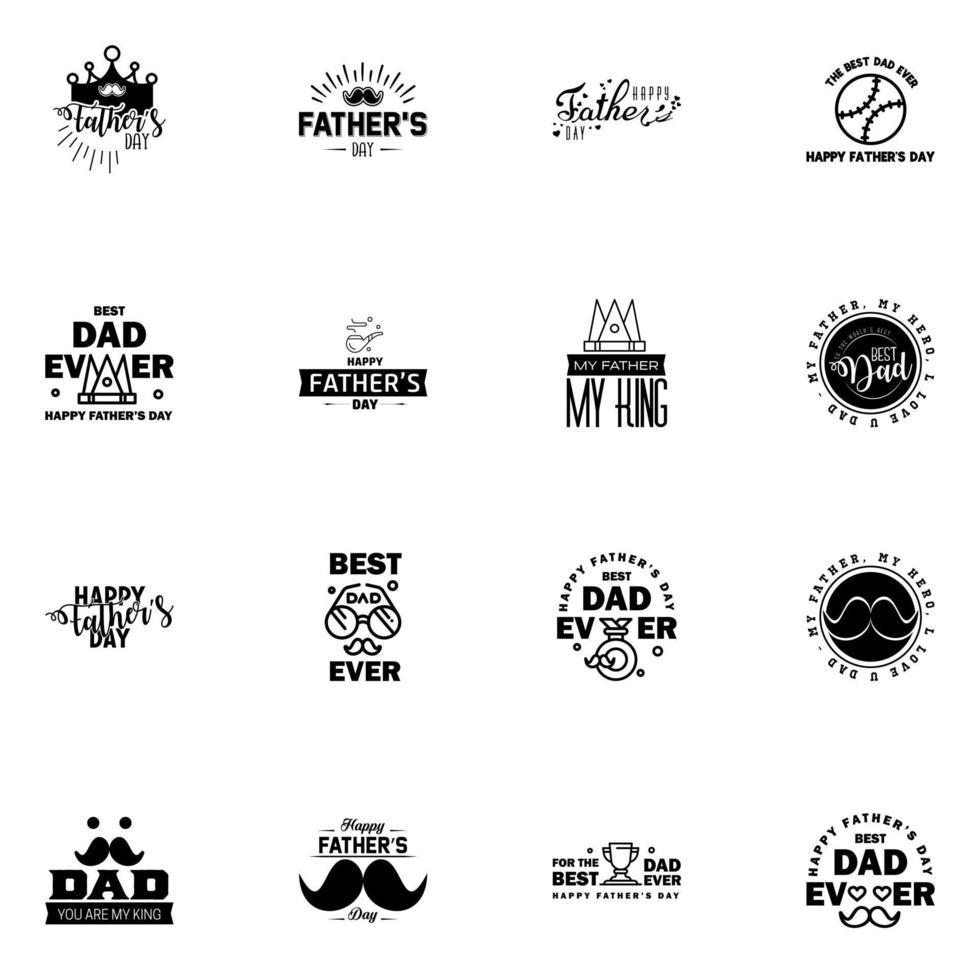 Lycklig fäder dag 16 svart typografi uppsättning vektor typografi årgång text för hälsning kort banderoller tshirt design du är de bäst pappa redigerbar vektor design element