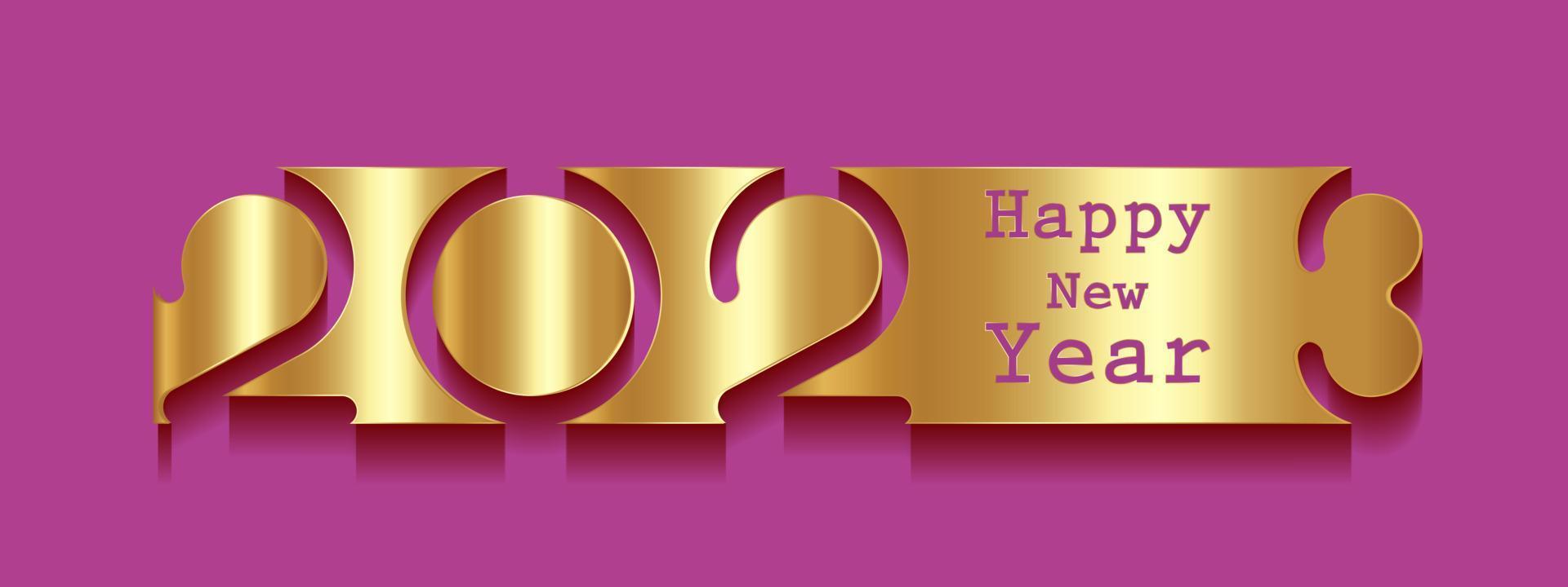 2023 Neujahr Gold-Logo-Banner-Design. Feiertagsgrußkarte. Vektor-Illustration. Feiertagsdesign für Grußkarte, Einladung, Kalender, Party, goldenes Feiertagsetikett isoliert auf rosa Hintergrund vektor