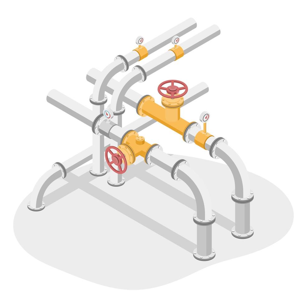 ventile und rohrleitungstechniker engineering service wartungsgeräte für gaspumpstation gasindustrie und gastransportsystem isometrischer vektor isoliert