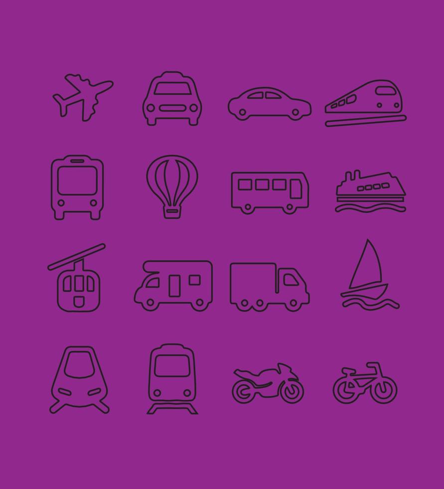 samling av transport ikoner för resa illustration med stroke mönster vektor