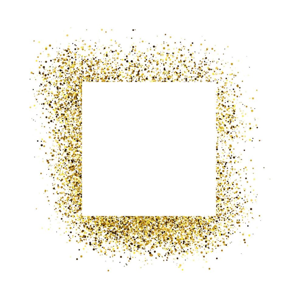 grußkarte mit weißem quadratischem rahmen auf goldenem glitzerhintergrund. leerer weißer Hintergrund. Vektor-Illustration. vektor