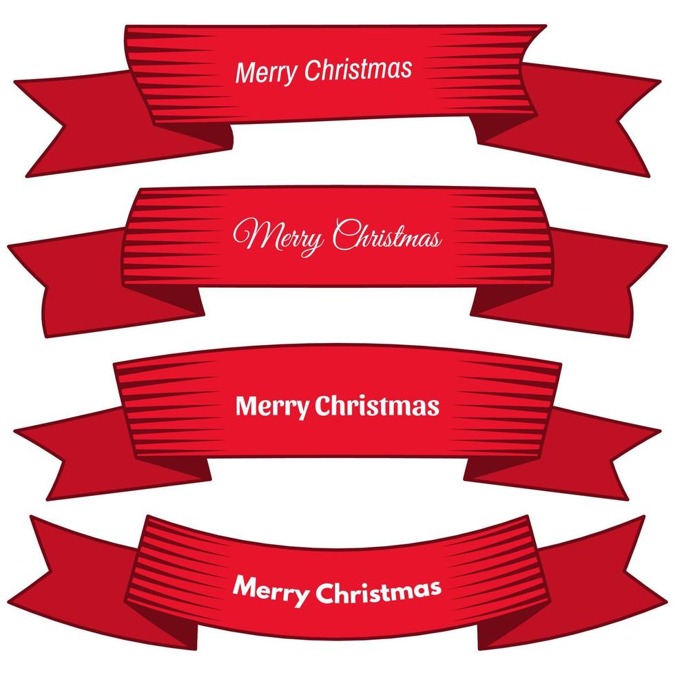 satz von vier roten bändern und bannern mit der aufschrift frohe weihnachten. tolles Gestaltungselement isoliert auf weißem Hintergrund. Vektor-Illustration. vektor