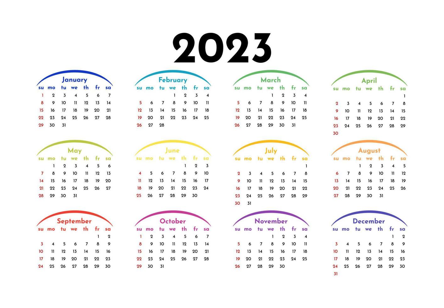 Kalender für 2023 isoliert auf weißem Hintergrund vektor