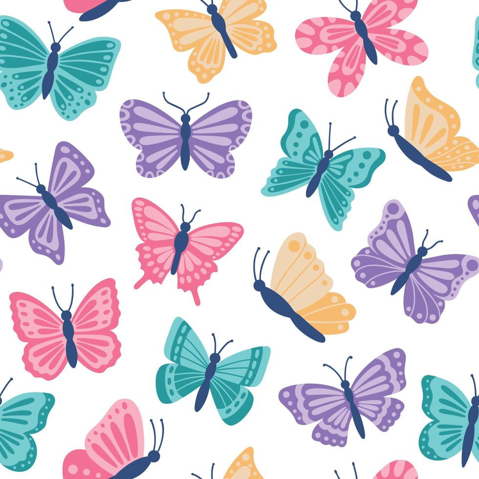 sömlös mönster av fjärilar. flygande insekter. hand dragen vektor illustration