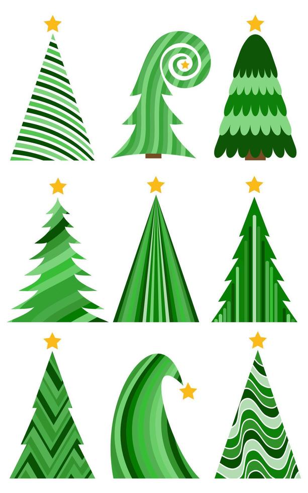 Reihe von Weihnachtsbäumen. isolierte vektorillustration für frohe weihnachten und guten rutsch ins neue jahr. vektor