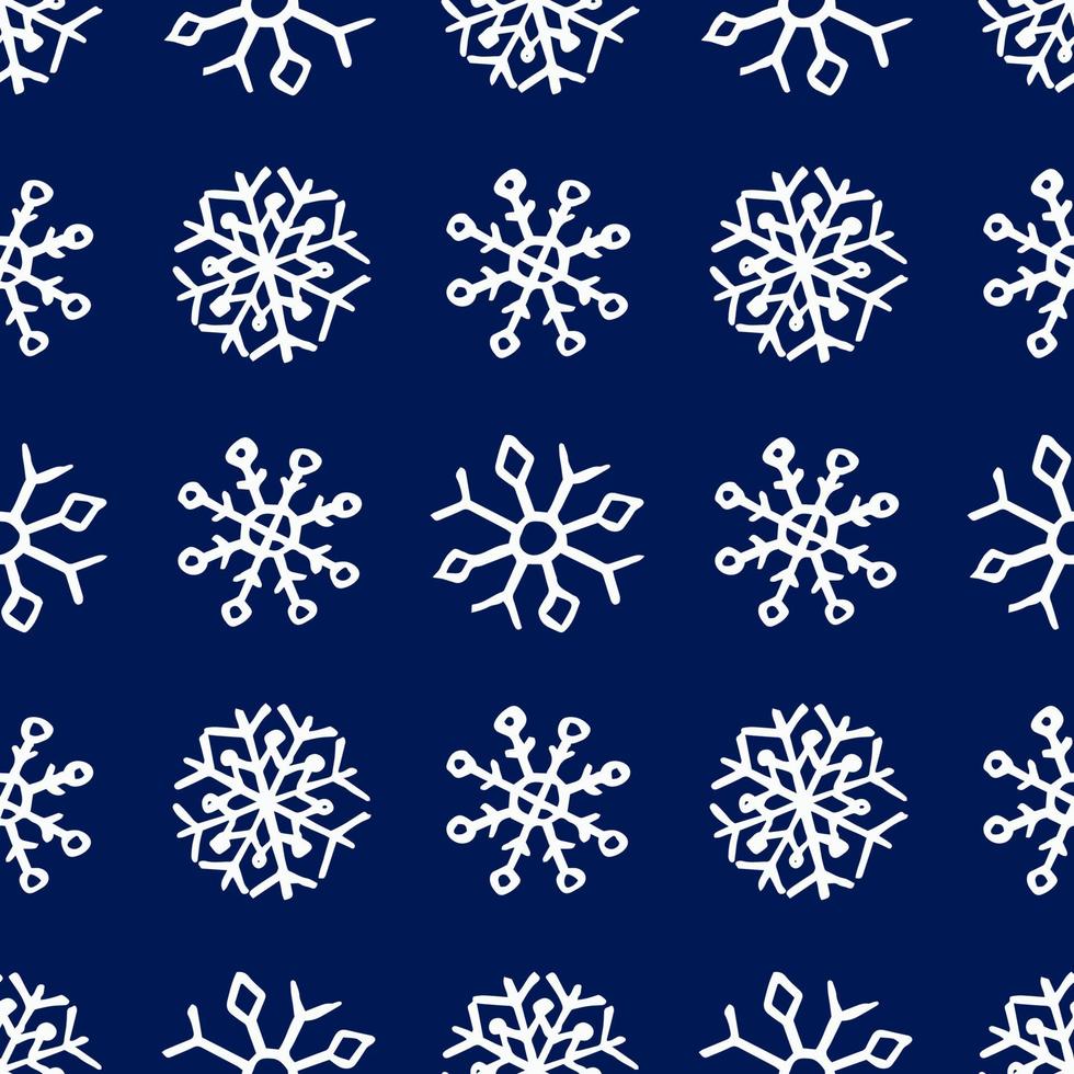 nahtloser hintergrund von hand gezeichneten schneeflocken. weiße Schneeflocken auf blauem Hintergrund. weihnachts- und neujahrsdekorationselemente. Vektor-Illustration. vektor