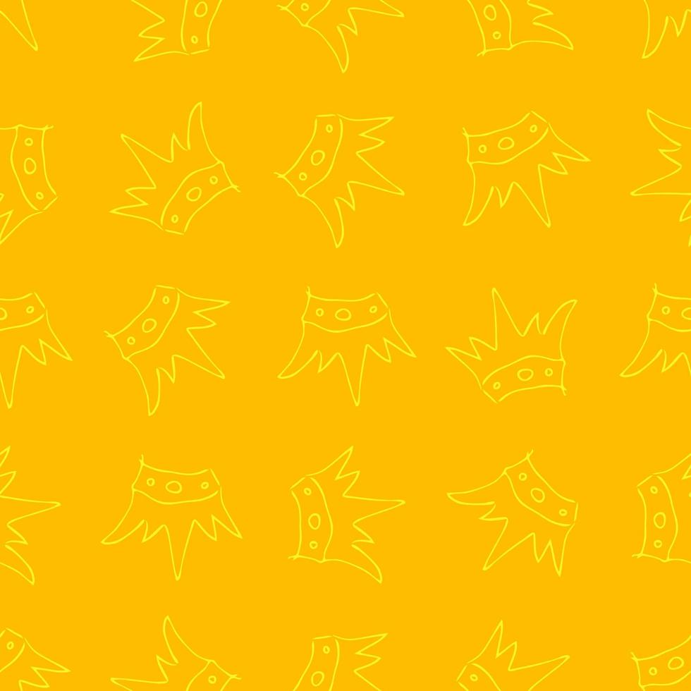handgezeichnete Kronen. nahtloses muster einfacher graffiti-skizzenkönigin oder königskronen. Königliche Kaiserkrönung und Monarchsymbole. gelbes Bürstengekritzel lokalisiert auf gelbem Hintergrund vektor