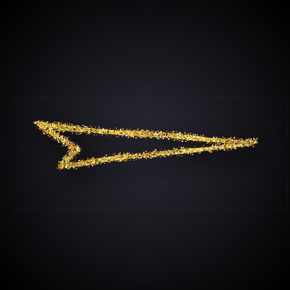guld glitter hand dragen pil. klotter pil med guld glitter effekt på mörk bakgrund. vektor illustration