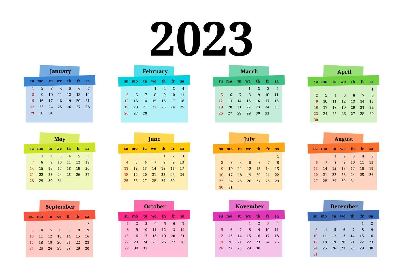 Kalender für 2023 isoliert auf weißem Hintergrund vektor