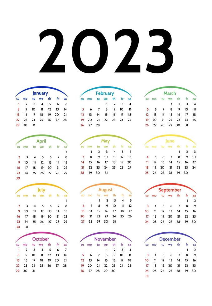 Kalender für 2023 isoliert auf weißem Hintergrund vektor