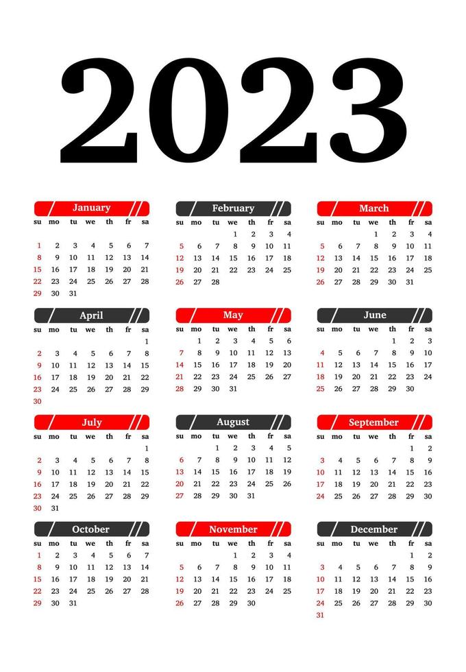 Kalender für 2023 isoliert auf weißem Hintergrund. sonntag bis montag, geschäftsvorlage. Vektor-Illustration vektor