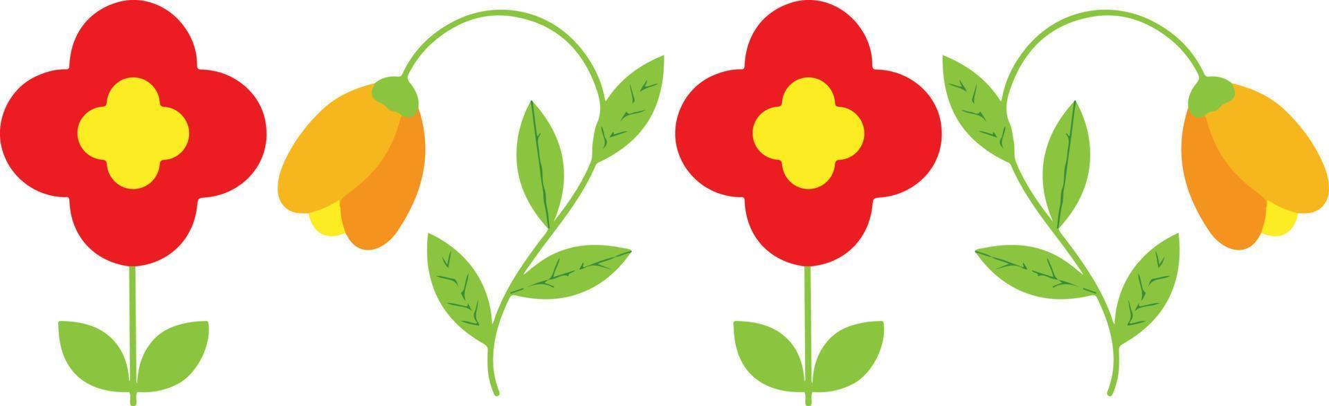 underbar flerfärgad blomning blommor och löv gräns. vår botanisk platt vektor illustration på vit bakgrund