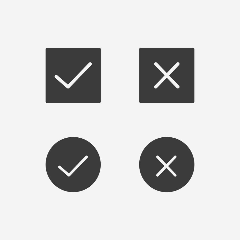 bock, kryssruta, checklista ikon vektor uppsättning. bock och korsa tecken. ja eller Nej ikon vektor.