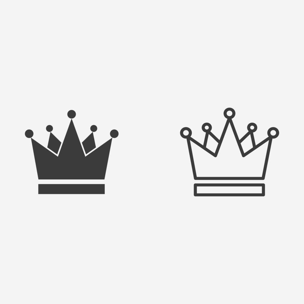 krona, kung, drottning, kunglig ikon vektor symbol tecken uppsättning