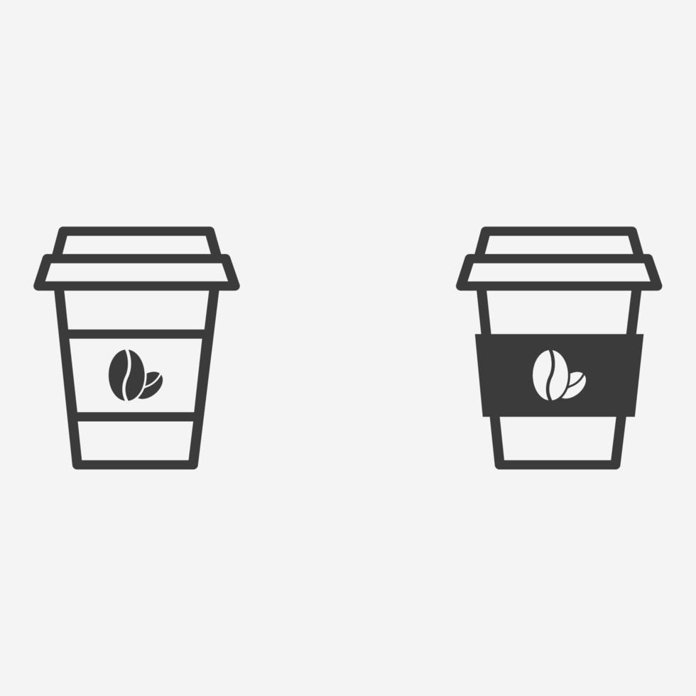 kaffe, dryck ikon vektor uppsättning. espresso, kopp, mugg, latte, koffein, böna, cappuccino, mocka symbol tecken