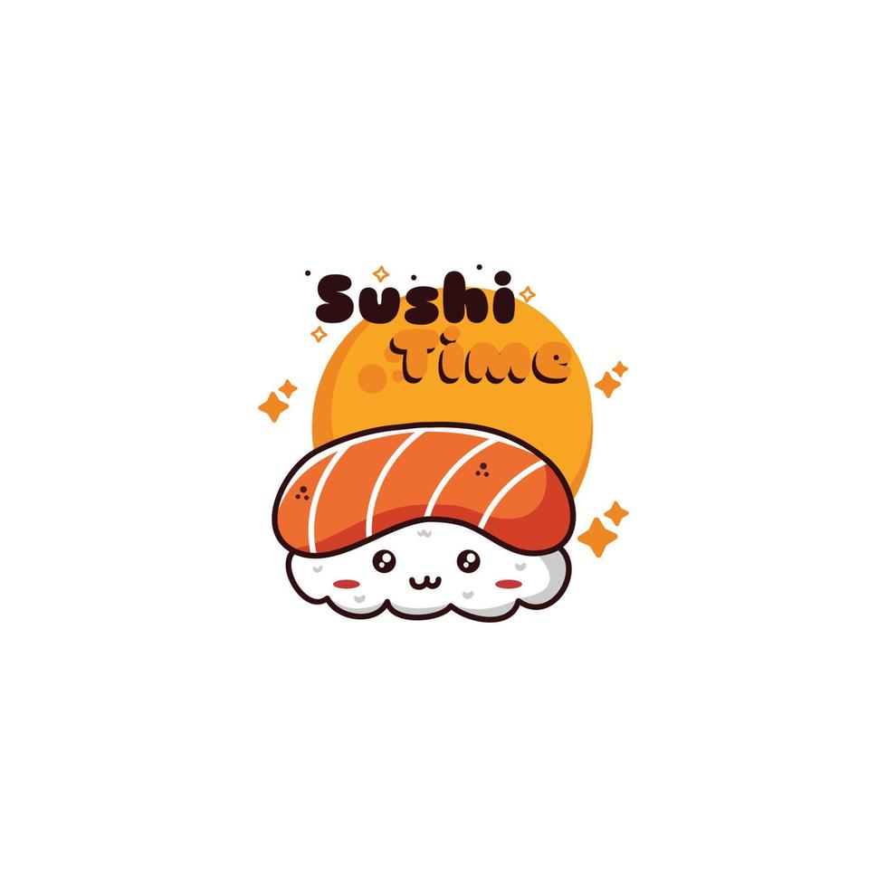 söt tecknad serie illustration av asiatisk sushi mat vektor