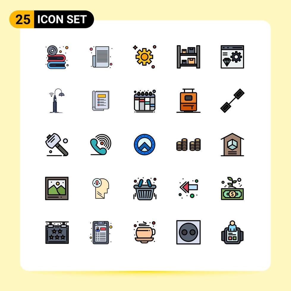 satz von 25 vektorgefüllten linienflachfarben auf raster für app logistische textlistenfelder zahnräder editierbare vektordesignelemente vektor