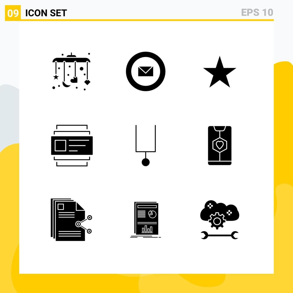 Mobile Schnittstelle solider Glyph-Satz von 9 Piktogrammen von Datums-Stimmgabelstern-Musikbenutzern editierbare Vektordesign-Elemente vektor