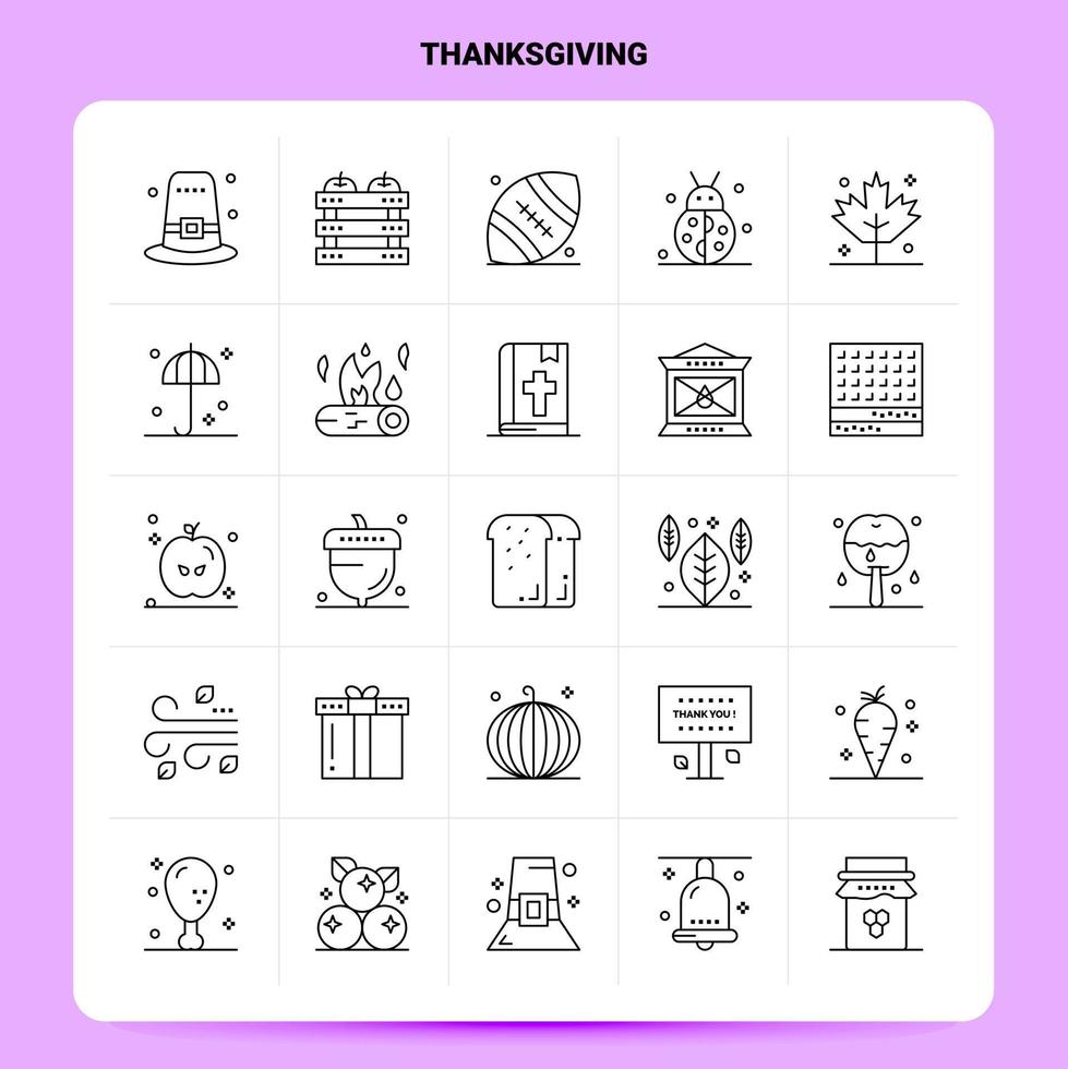 Umriss 25 Thanksgiving Icon Set Vektor Linienstil Design schwarze Icons Set lineares Piktogrammpaket Web und mobile Geschäftsideen entwerfen Vektorillustration