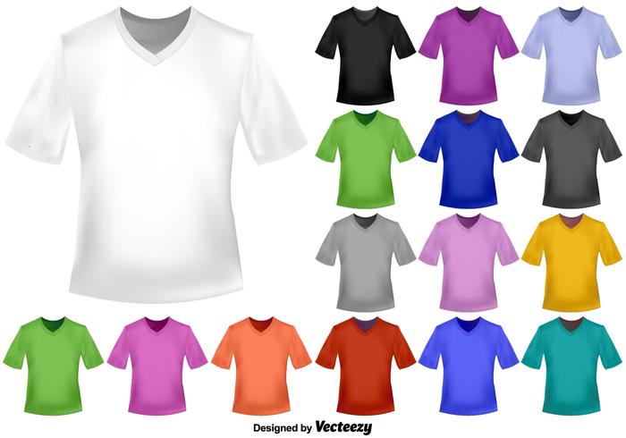 Vektor uppsättning av färg V-halsa T-shirts