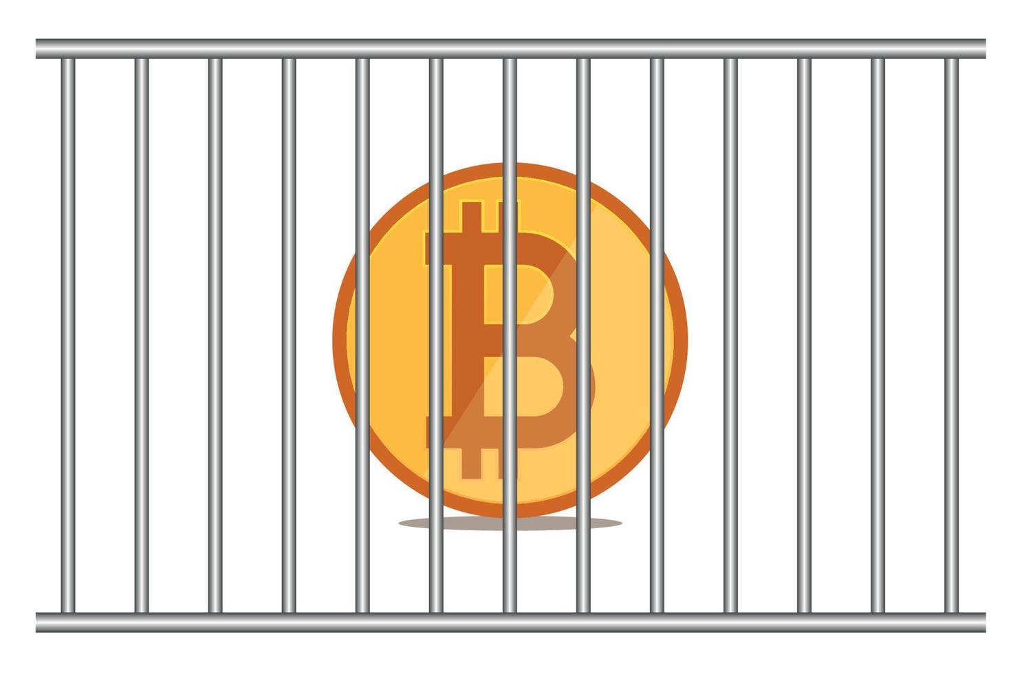 Bitcoin-Symbol hinter Gittern im Gefängnis vektor