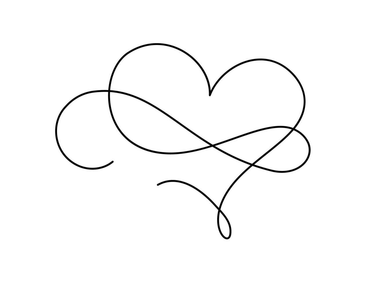romantisk monoline oändlighet kalligrafi vektor hjärta kärlek tecken konst linje. hand dragen ikon av valentine dag. koncept symbol för hälsning kort, affisch bröllop. design platt element illustration