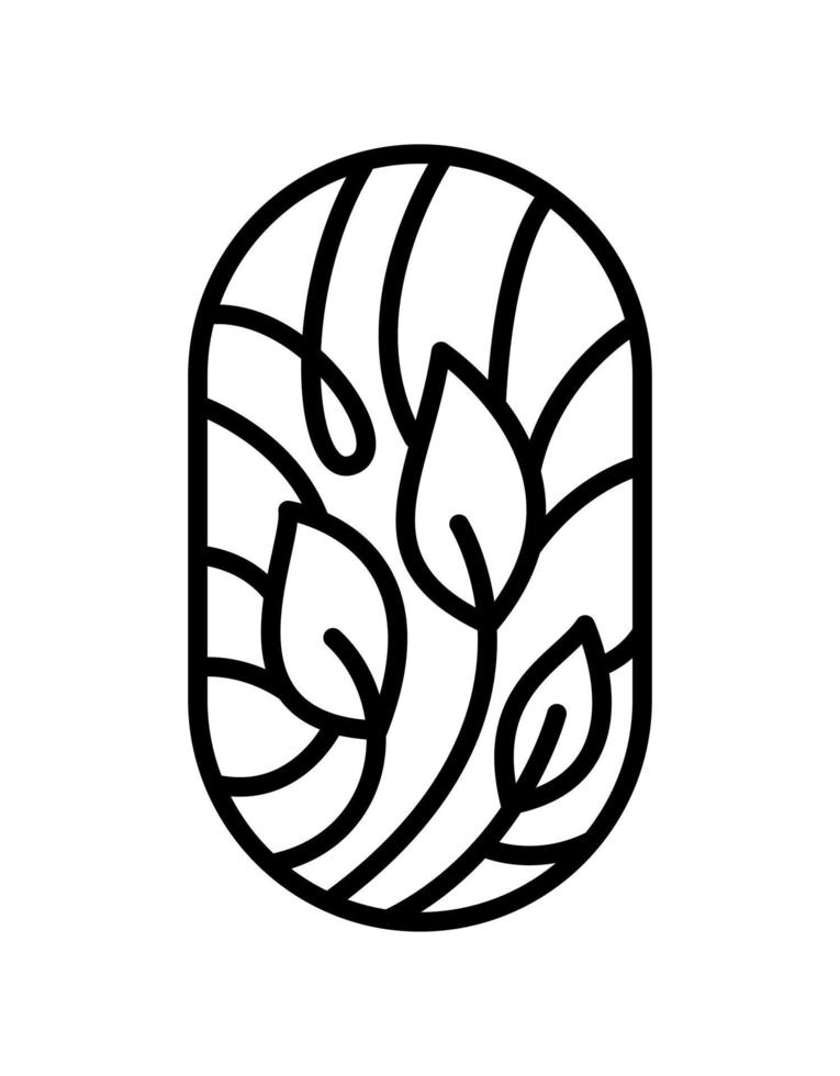 Vektorteebaumblätter und abstrakte Linien für Café- oder landwirtschaftliche Produktetiketten Öko-Logo Bio-Pflanzendesign. rundes bauer-emblem linearer stil. Vintage abstraktes Symbol für Naturprodukte Design Kosmetik vektor