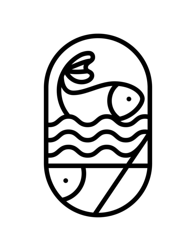 Vektor runde Meer- oder Flussfische und Wellenlinie Logo-Symbol. einfache moderne abstrakte liniensilhouette für kulinarisches design mit meeresfrüchten oder sushi-shop-monoline