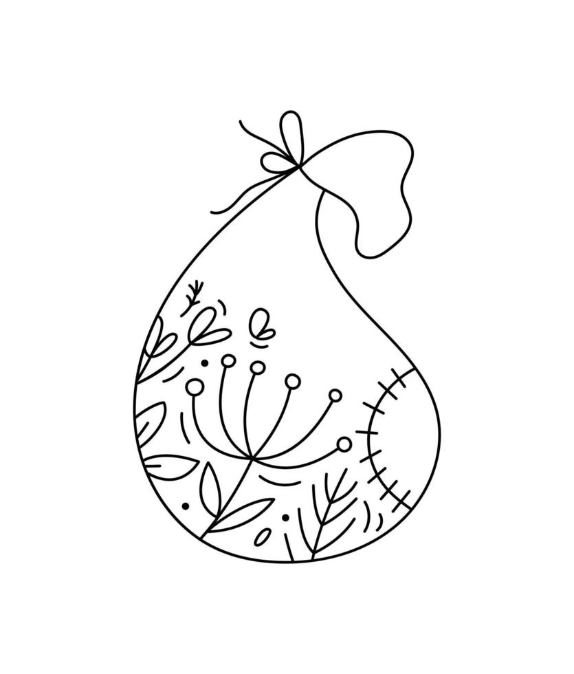 hand gezeichnete vektorweihnachtslinie wintertasche mit geschenken des weihnachtsmanns mit linienbeeren, zweigebeschaffenheit. Weihnachts-Advent-Symbol-Umriss-Illustration für Grußkarten-Baby, Webdesign, Einladung vektor