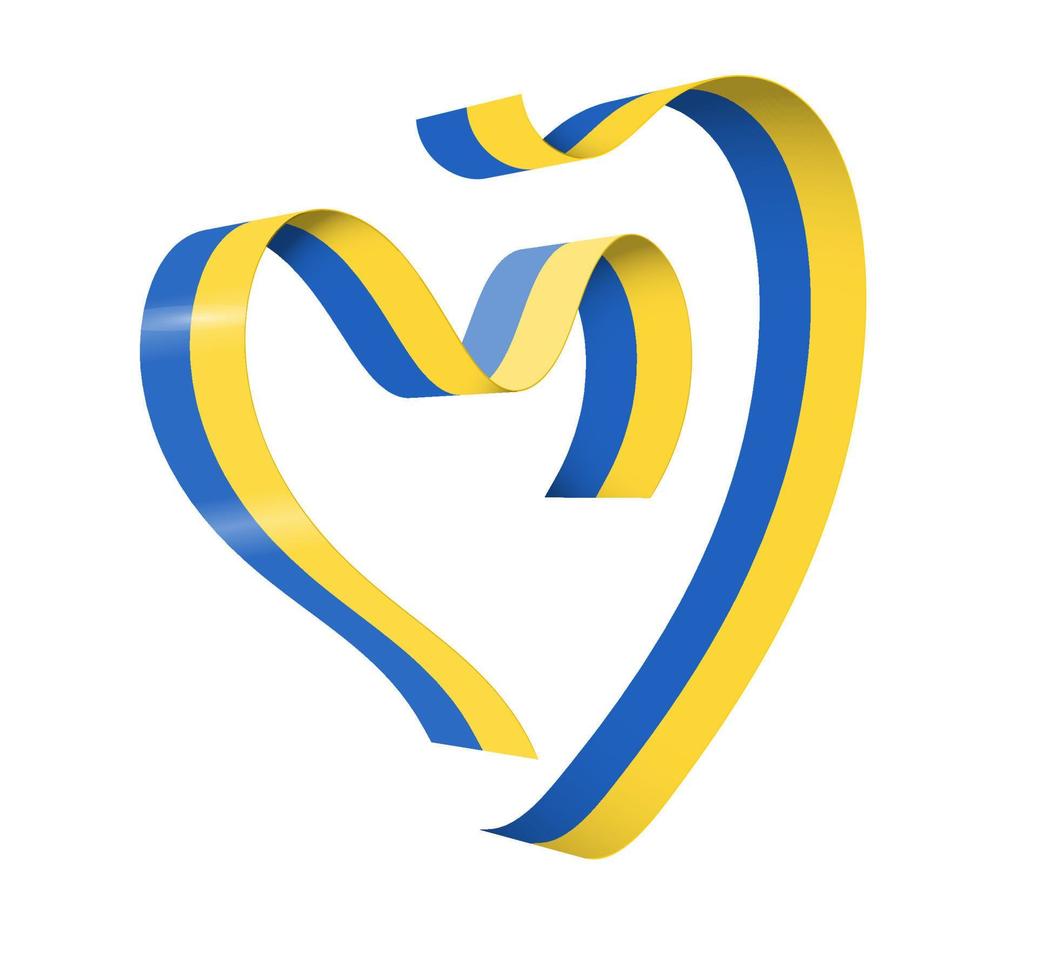 ukrainische Nationalfarbbandflagge in Form eines Herzens. gelbe und blaue streifen abstrakte ribbor-silhouette für unterstützende menschen im krieg mit russland vektor