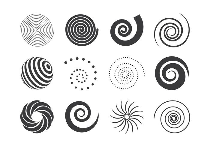 Sammlung von schwarzen und weißen Spiralelementen vektor