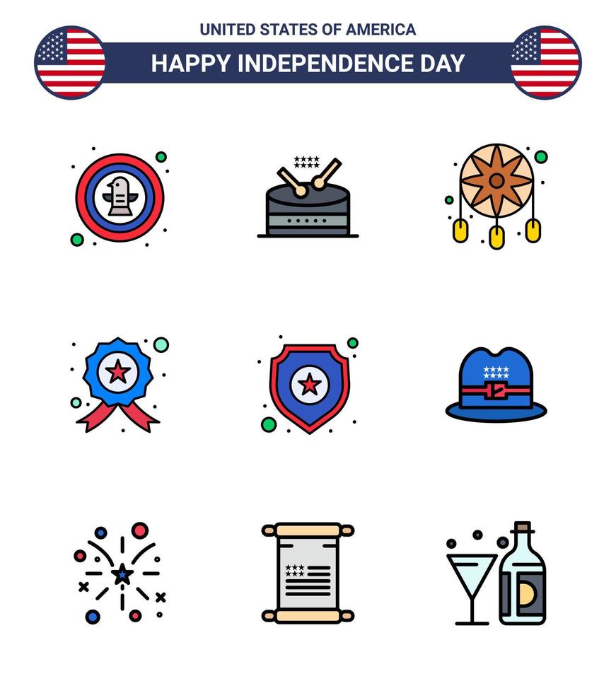 9 kreativ USA ikoner modern oberoende tecken och 4:e juli symboler av skydda stjärna parad undersöker Västra redigerbar USA dag vektor design element