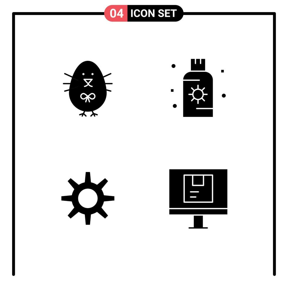 piktogram uppsättning av 4 enkel fast glyfer av kyckling redskap Lycklig sommar hjul redigerbar vektor design element