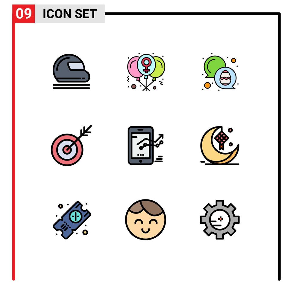piktogram uppsättning av 9 enkel fylld linje platt färger av mål pil kärlek pil påsk redigerbar vektor design element
